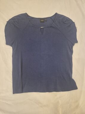 Rafaella Navy Short Sleeve Top with Pearl Accent